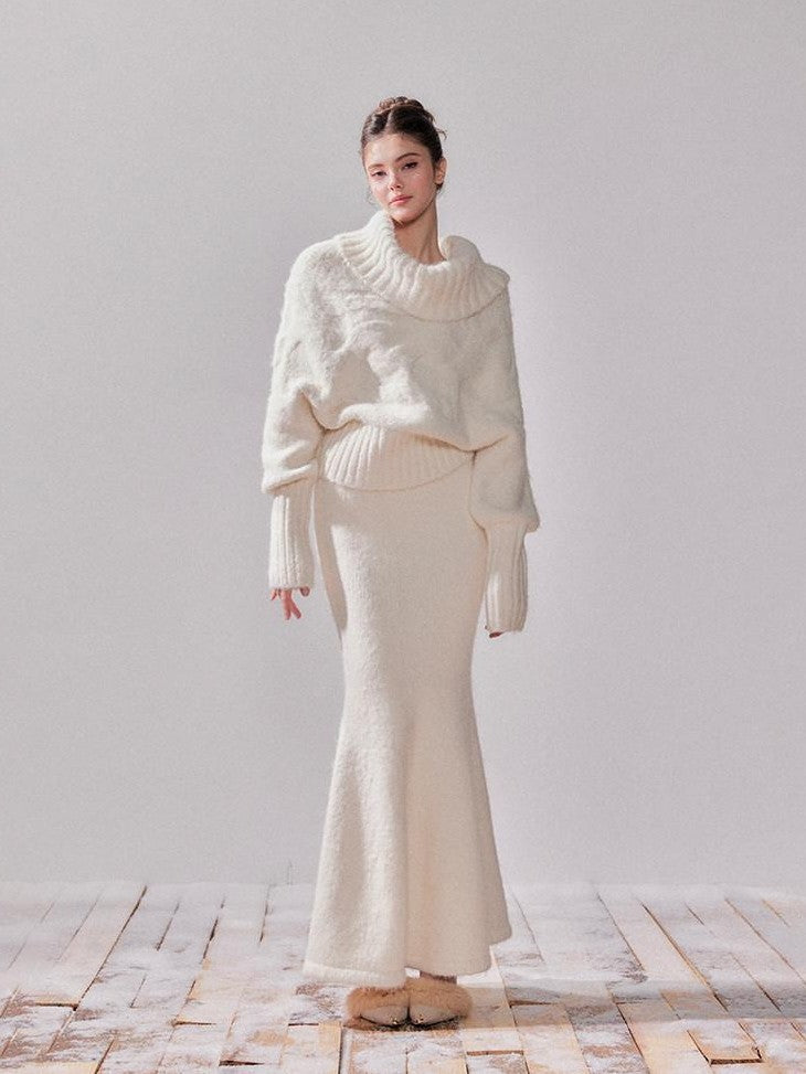 YZZI HE Foldover Neck Off Shoulder Batwing Women&