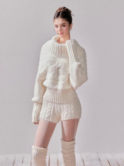 YZZI HE Foldover Neck Off Shoulder Batwing Women&
