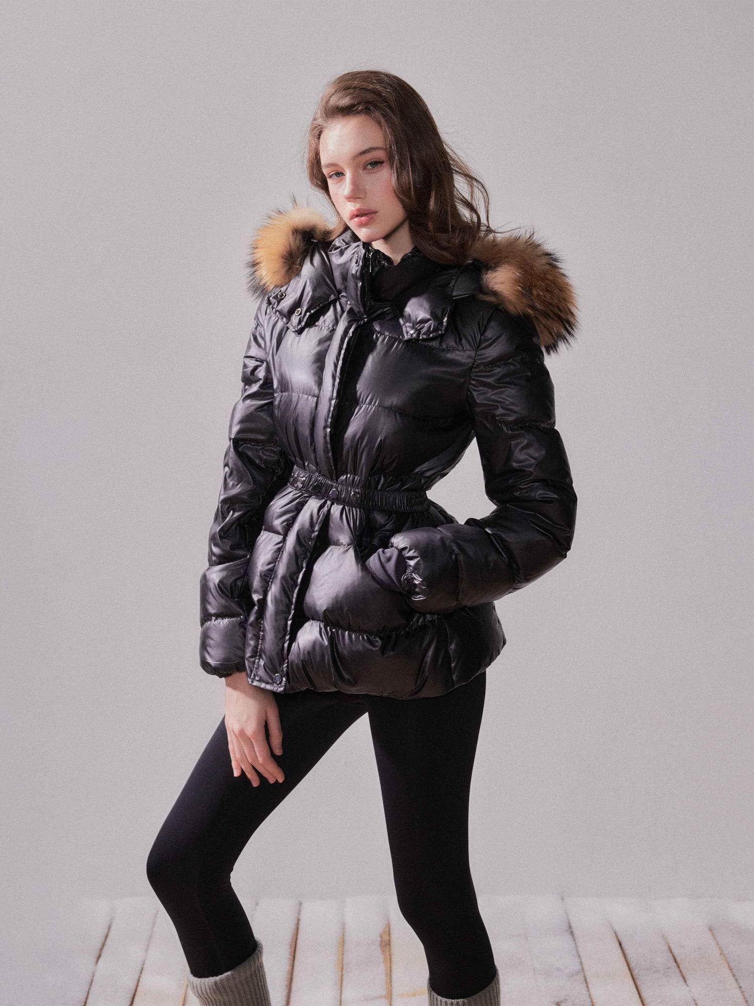 YZZI_HE_Fox_Fur_Collar_Hooded_High_Waist_Slim_Women&