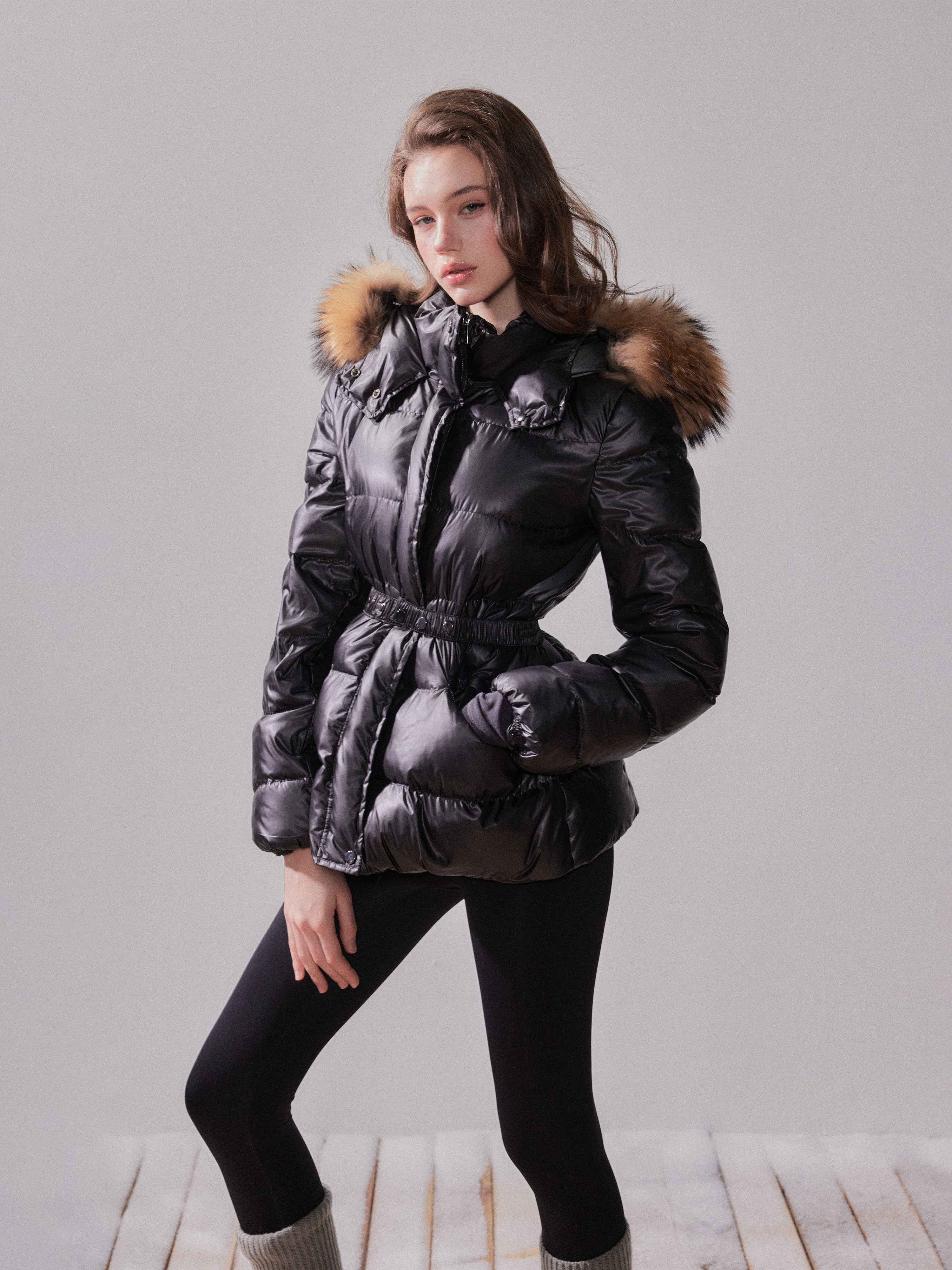 YZZI_HE_Fox_Fur_Collar_Hooded_High_Waist_Slim_Women&