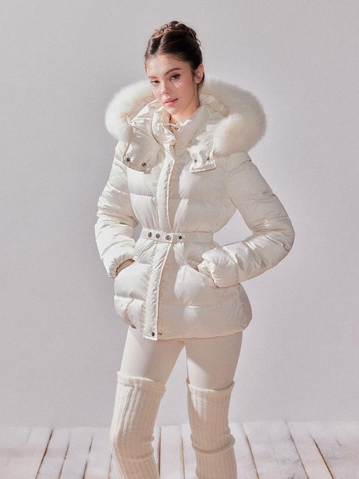 YZZI HE Fox Fur Collar Hooded High Waist Slim Women&