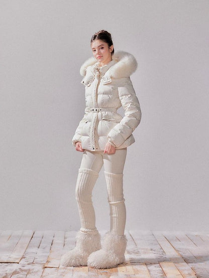 YZZI HE Fox Fur Collar Hooded High Waist Slim Women&