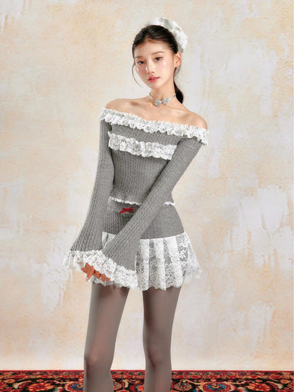 YZZI HE French Girlish Off Shoulder Lace Long Sleeve Women&