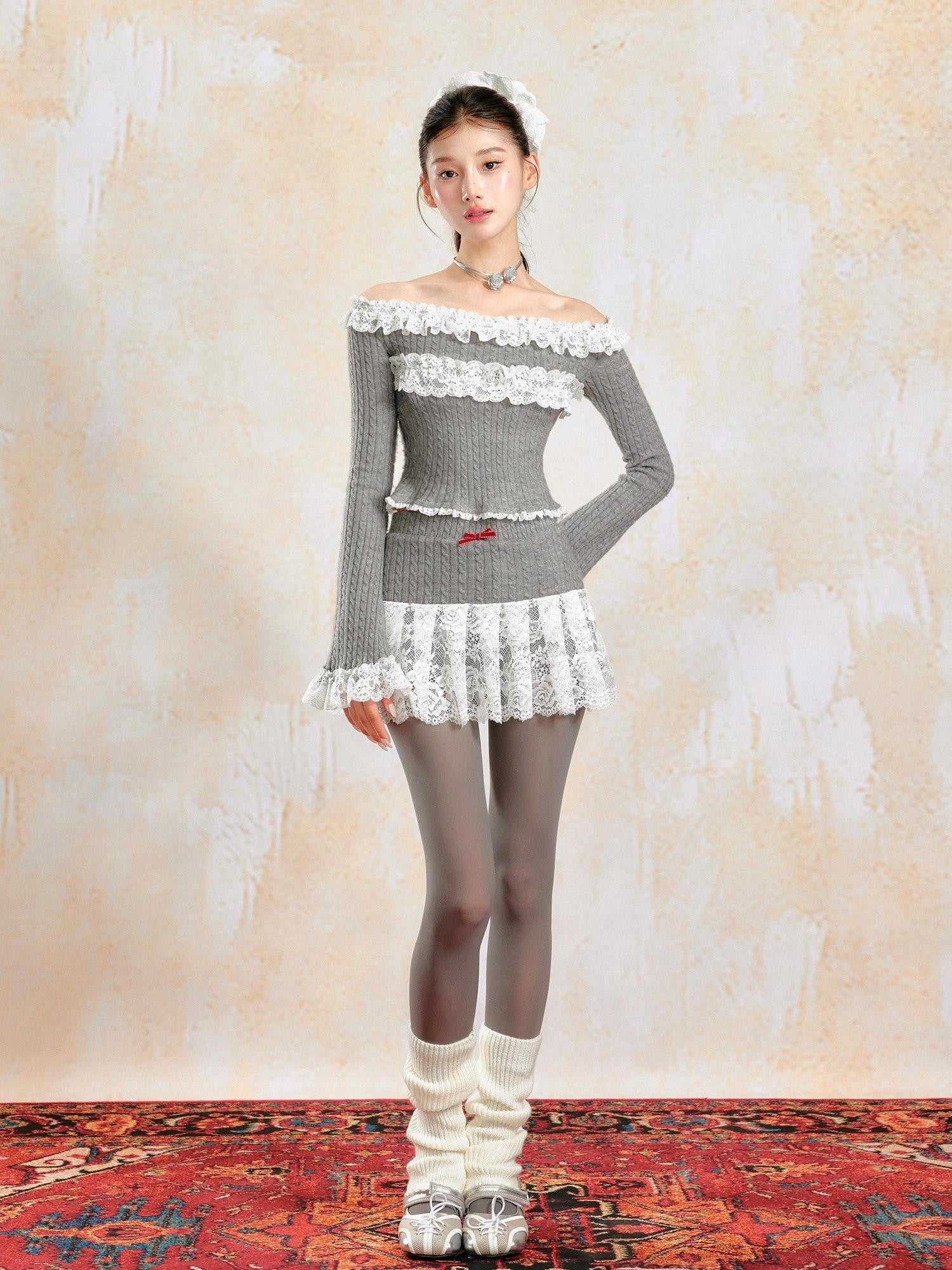 YZZI HE French Girlish Off Shoulder Lace Long Sleeve Women&