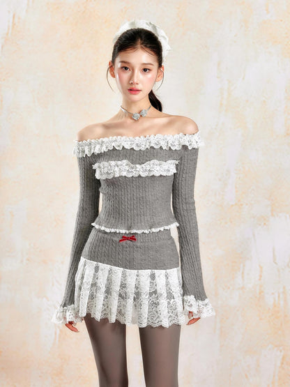 YZZI HE French Girlish Off Shoulder Lace Long Sleeve Women&