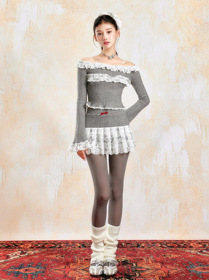 YZZI HE French Girlish Off Shoulder Lace Long Sleeve Women&