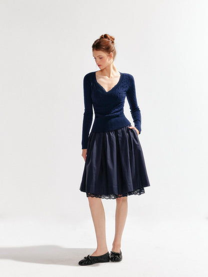 YZZI HE French Vintage Lace Trim Flared A Line Women&