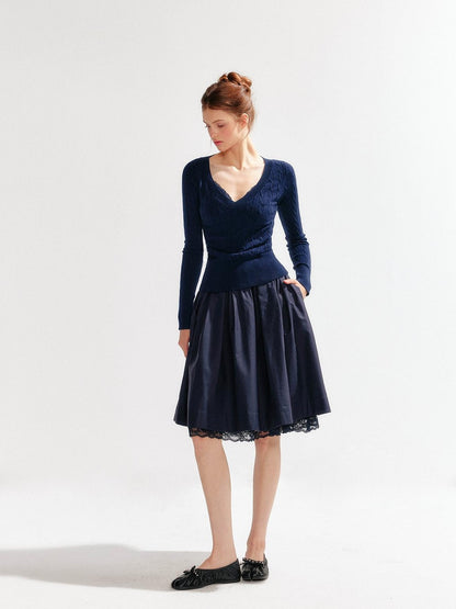 YZZI HE French Vintage Lace Trim Flared A Line Women&