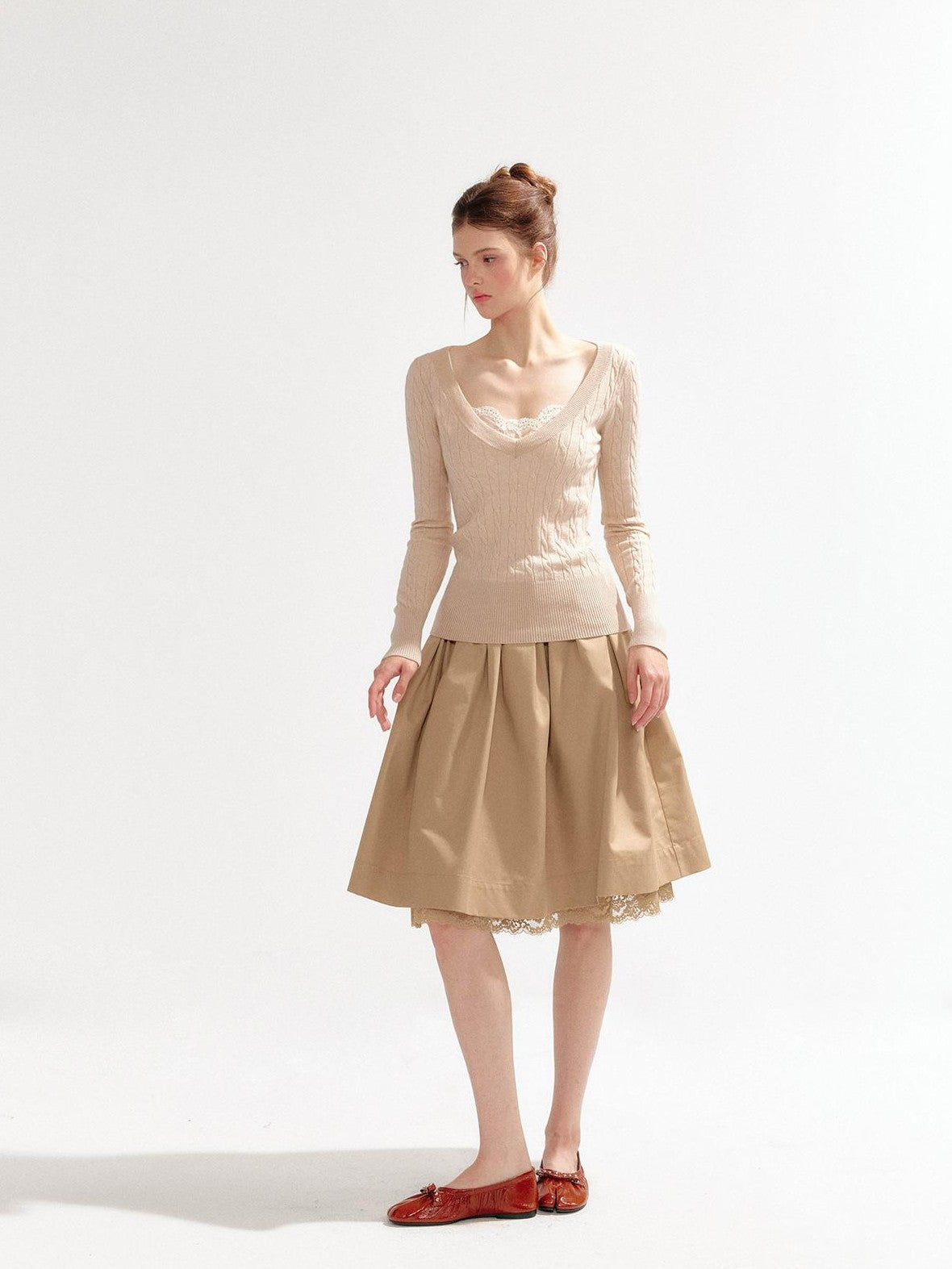 YZZI HE French Vintage Lace Trim Flared A Line Women&