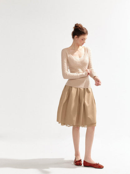 YZZI HE French Vintage Lace Trim Flared A Line Women&