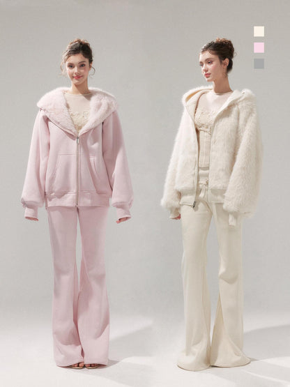 YZZI HE Gardenia White Reversible Hooded Fuzzy Women&