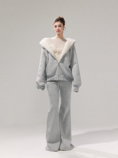 YZZI HE Gardenia White Reversible Hooded Fuzzy Women&