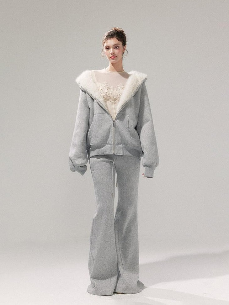 YZZI HE Gardenia White Reversible Hooded Fuzzy Women&