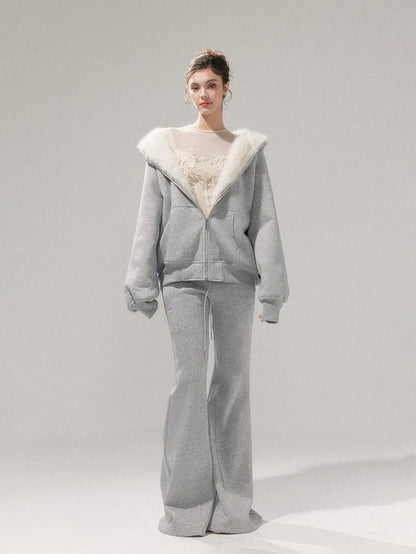 YZZI HE Gardenia White Reversible Hooded Fuzzy Women&