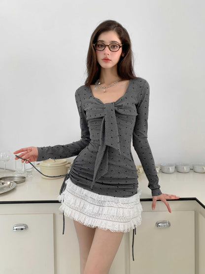 YZZI_HE_Gray_Bow_Print_Ballet_Gathered_Puff_Women&