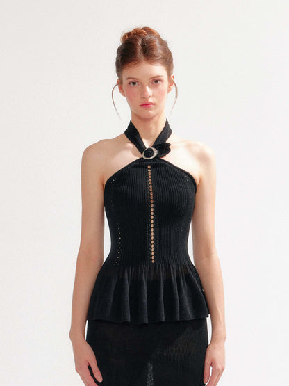 YZZI_HE_Hollow_Out_Halter_Ruffled_Short_Cardigan_Shirt_Women&