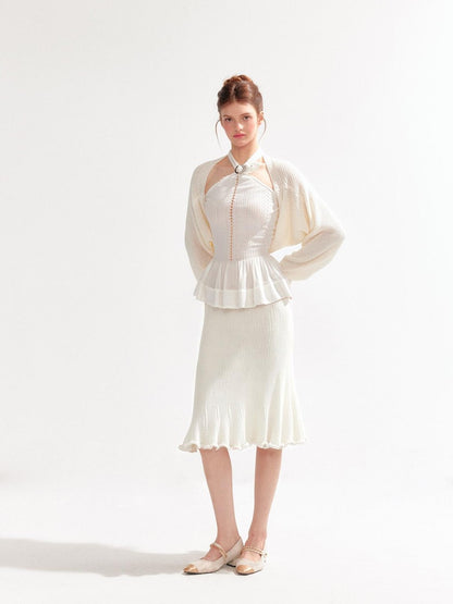 YZZI HE Hollow Out Halter Ruffled Short Cardigan Shirt Women&