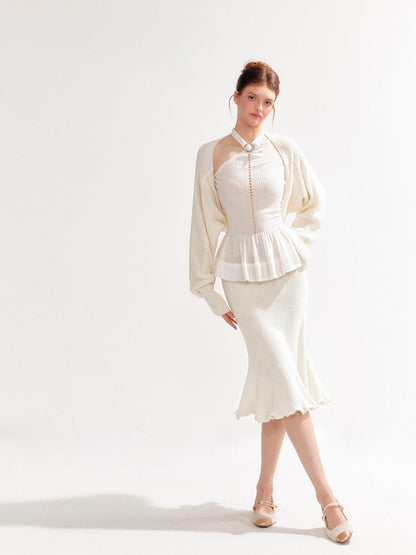 YZZI HE Hollow Out Halter Ruffled Short Cardigan Shirt Women&