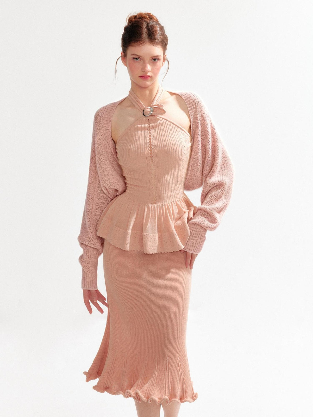 YZZI HE Hollow Out Halter Ruffled Short Cardigan Shirt Women&