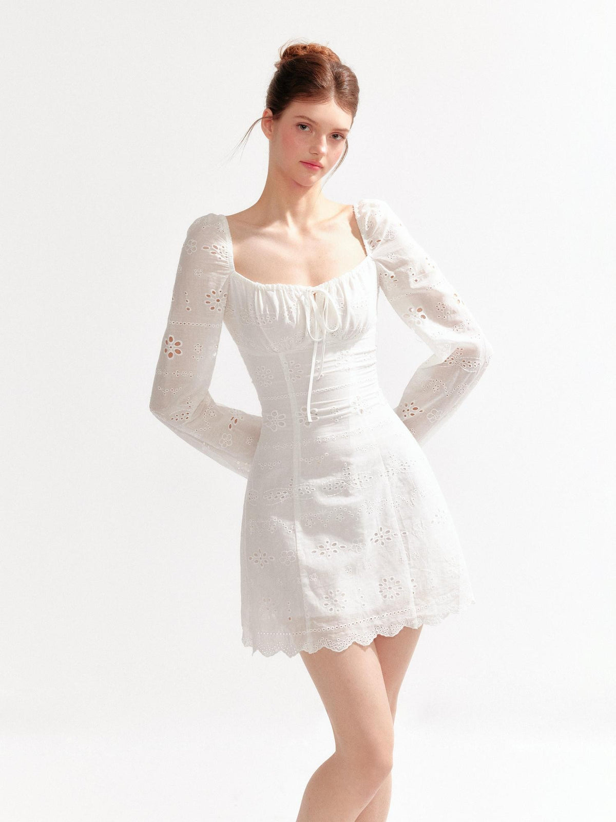YZZI HE Hollow Out Puff Sleeve Square Neck A Line Women&