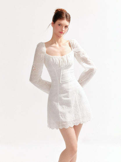 YZZI HE Hollow Out Puff Sleeve Square Neck A Line Women&
