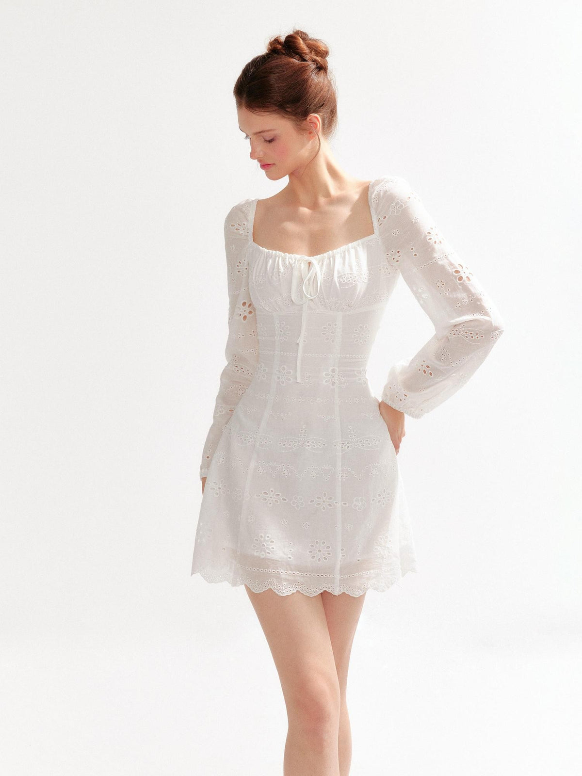 YZZI HE Hollow Out Puff Sleeve Square Neck A Line Women&
