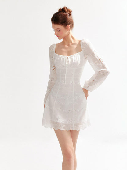 YZZI HE Hollow Out Puff Sleeve Square Neck A Line Women&