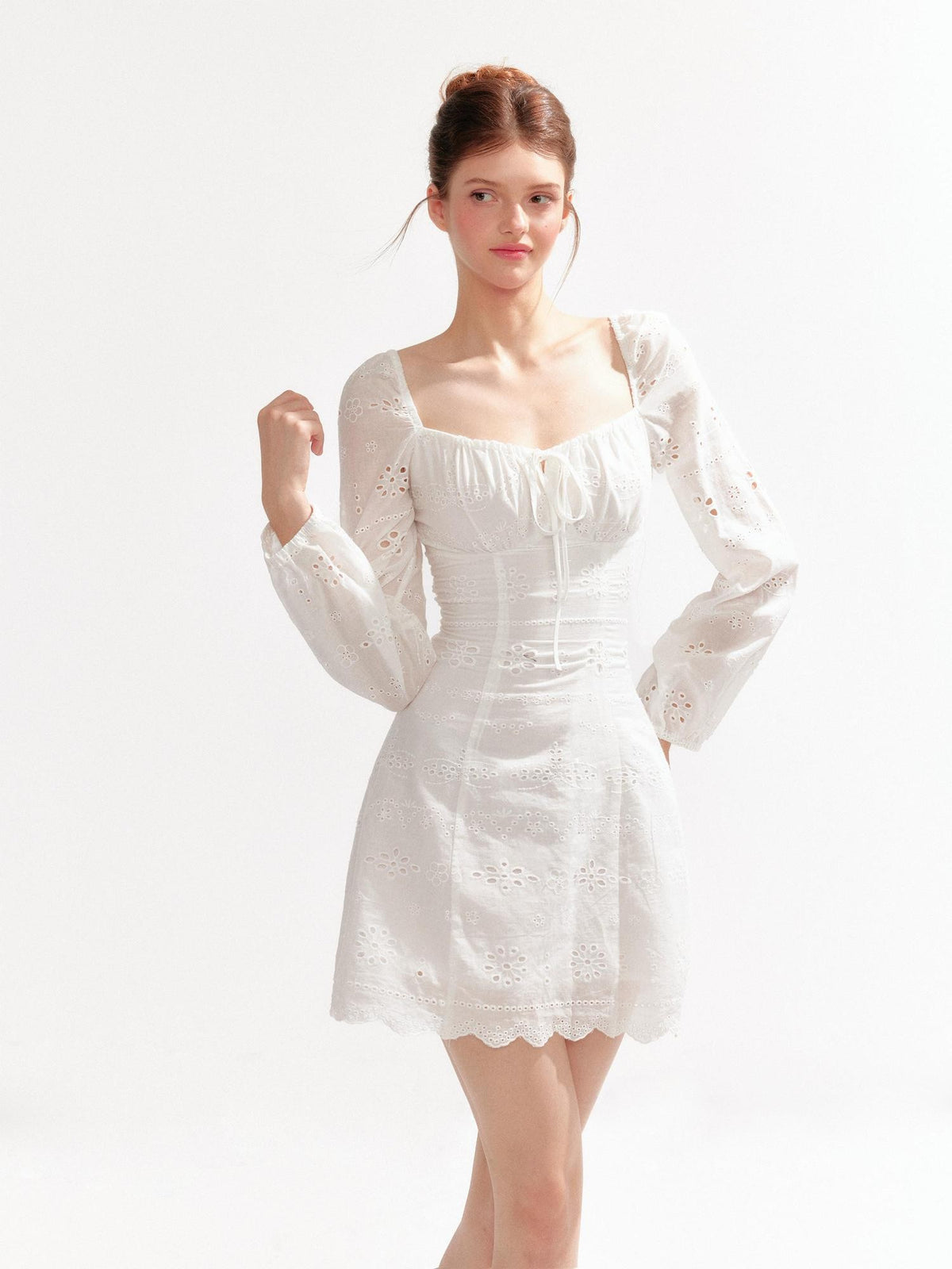 YZZI HE Hollow Out Puff Sleeve Square Neck A Line Women&