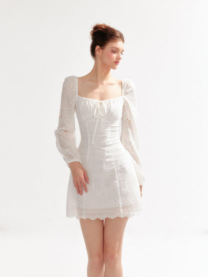 YZZI HE Hollow Out Puff Sleeve Square Neck A Line Women&