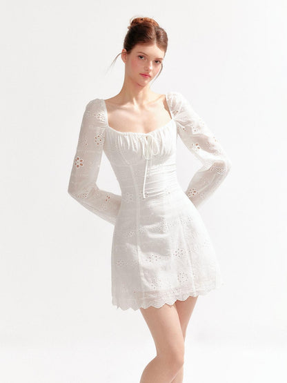 YZZI HE Hollow Out Puff Sleeve Square Neck A Line Women&
