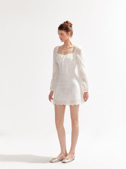 YZZI HE Hollow Out Puff Sleeve Square Neck A Line Women&