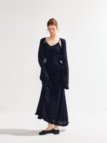 YZZI HE Hollow Out Waist Cinched Knit Two Piece Women&