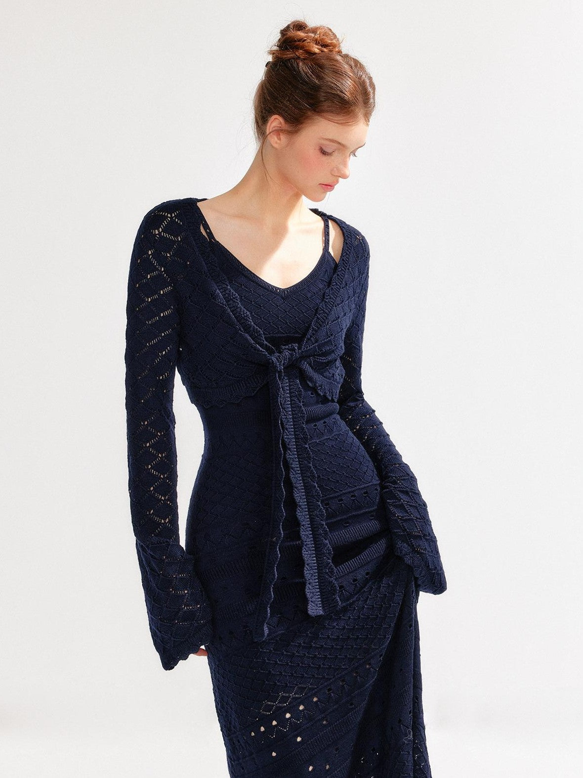 YZZI HE Hollow Out Waist Cinched Knit Two Piece Women&