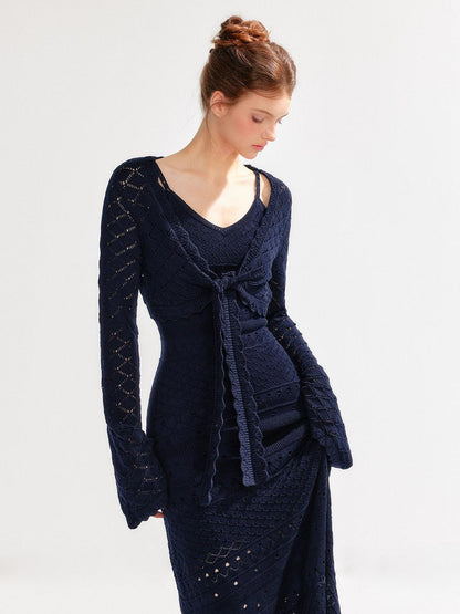 YZZI HE Hollow Out Waist Cinched Knit Two Piece Women&