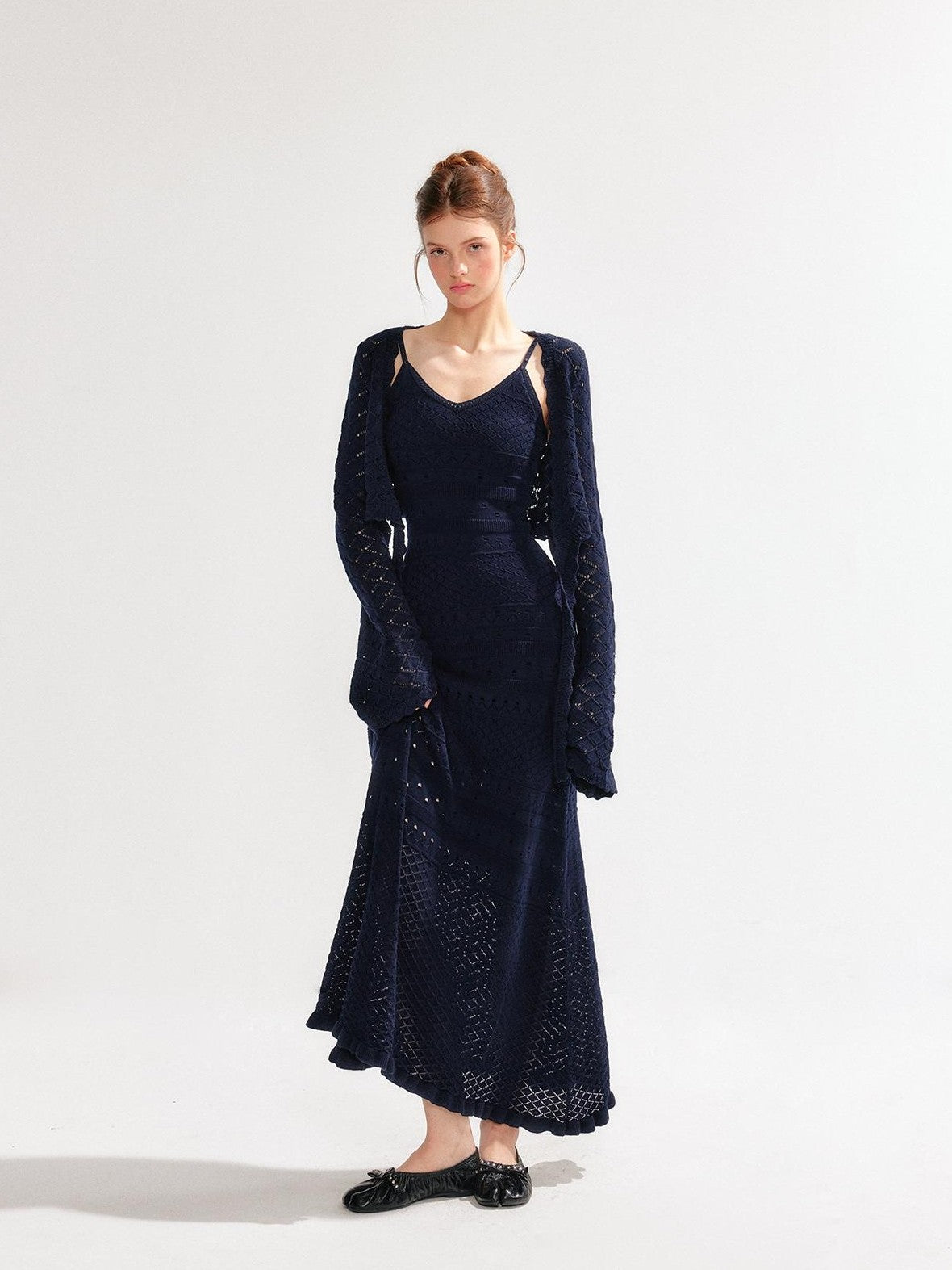 YZZI HE Hollow Out Waist Cinched Knit Two Piece Women&