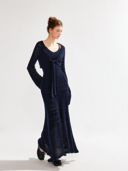 YZZI HE Hollow Out Waist Cinched Knit Two Piece Women&