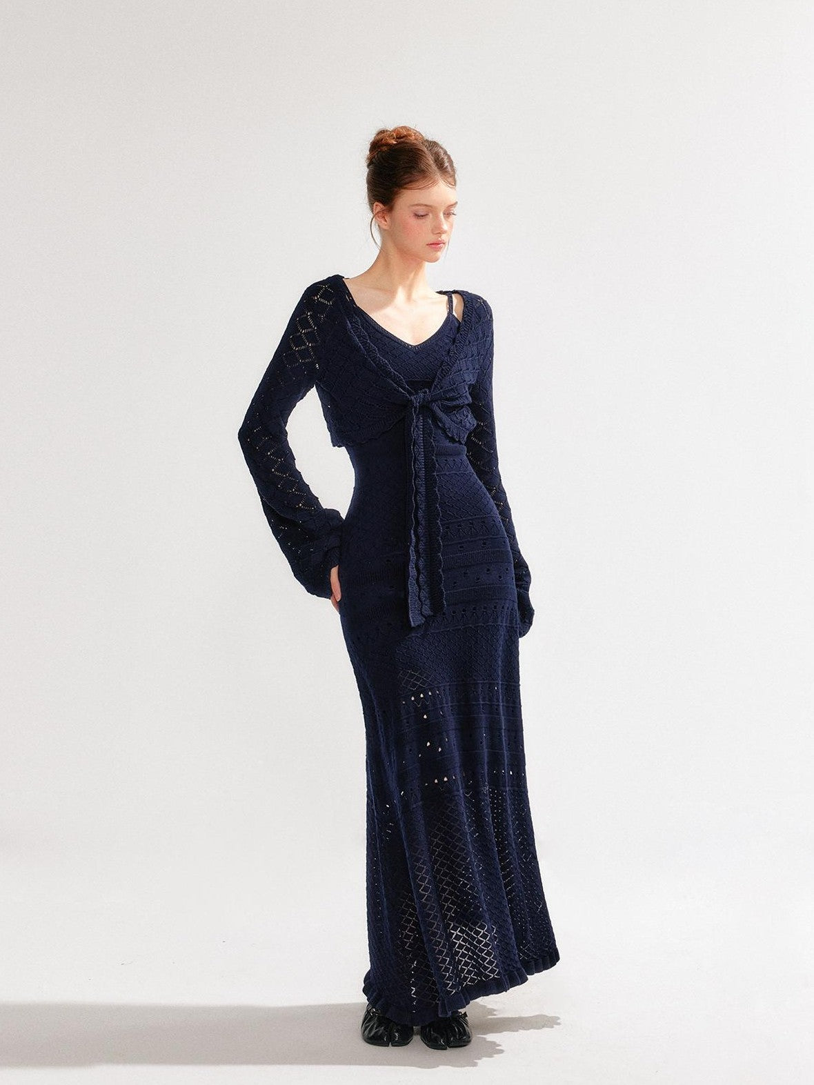 YZZI HE Hollow Out Waist Cinched Knit Two Piece Women&