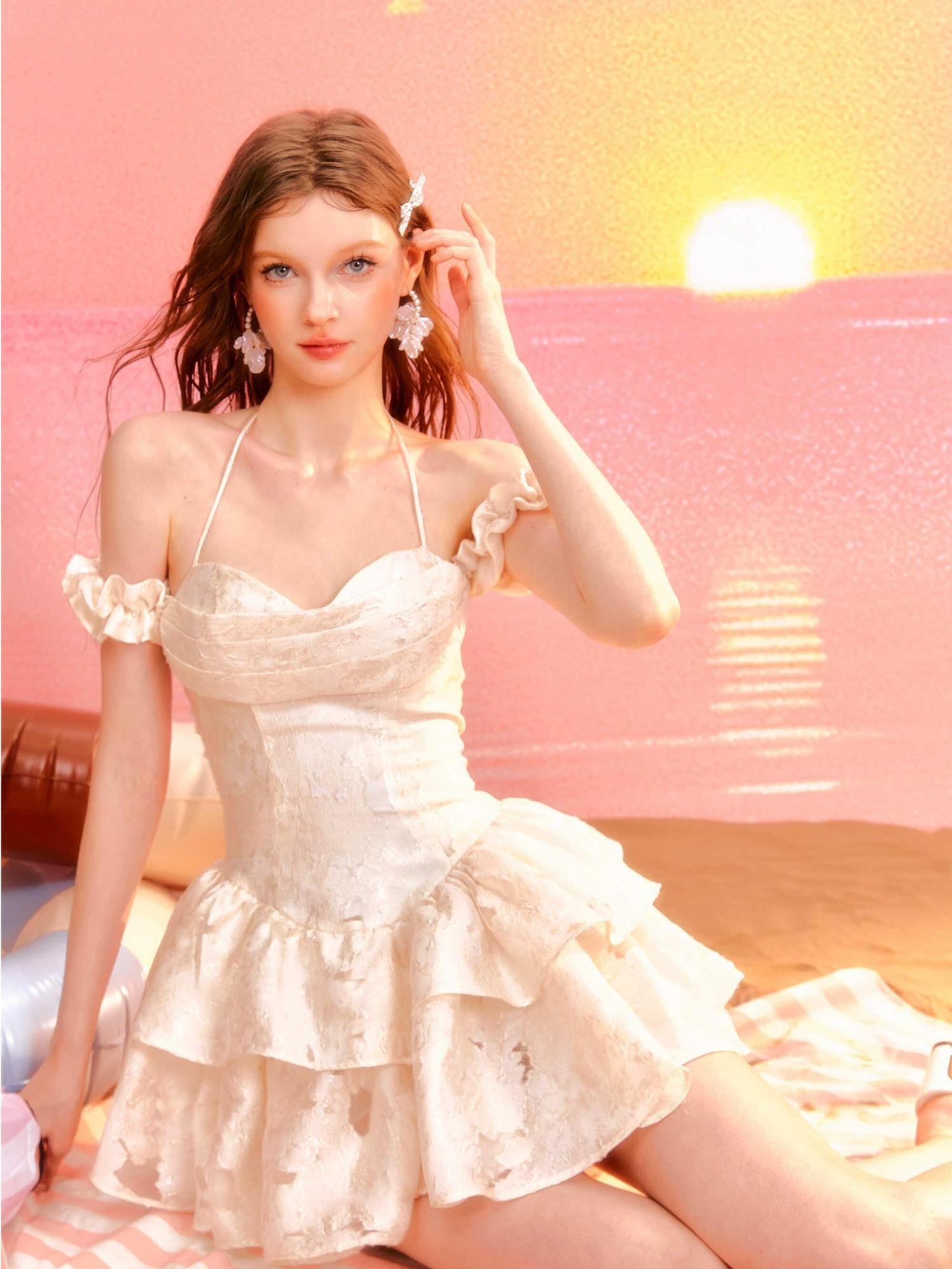 YZZI HE Jacquard Puff High Waist Spaghetti Strap Women&