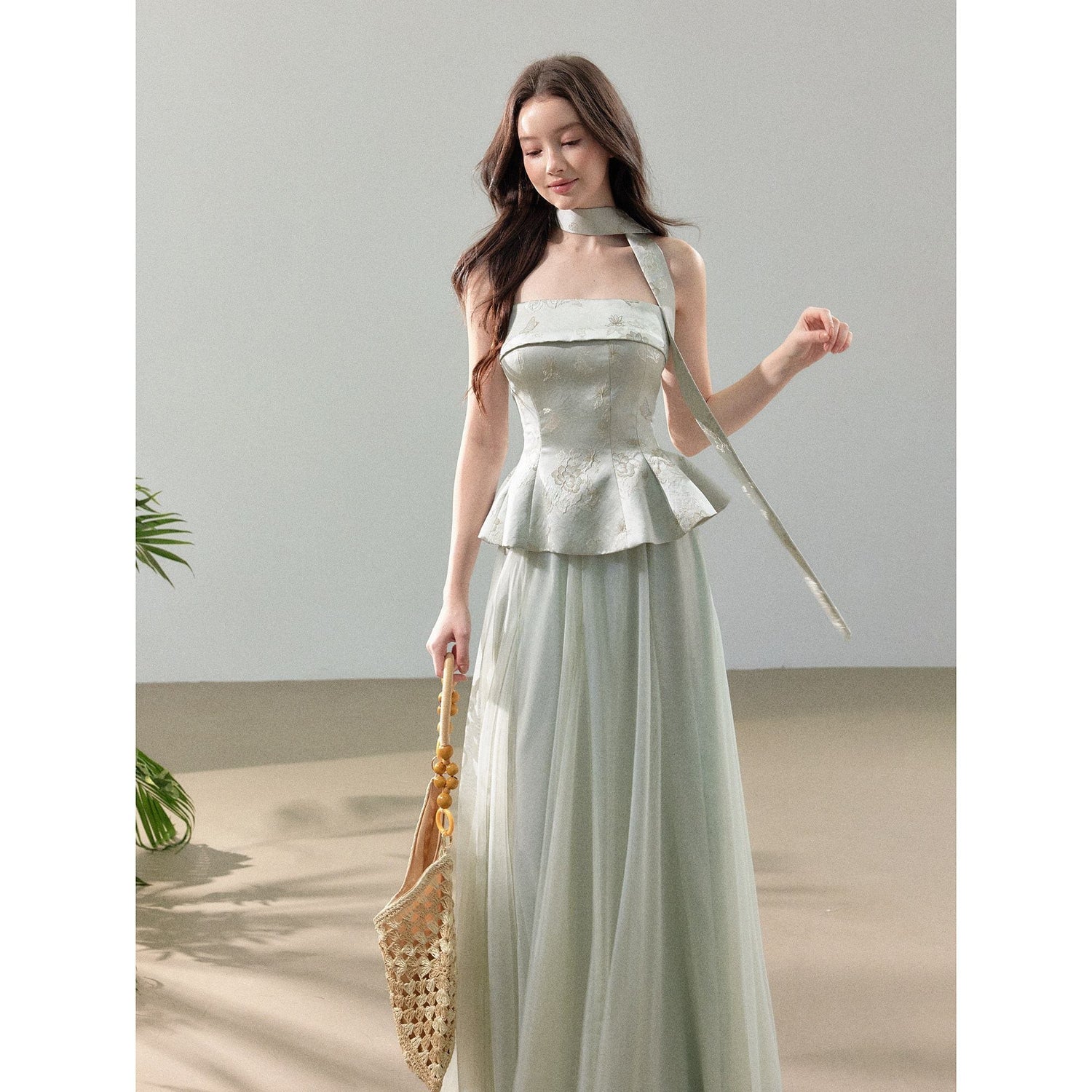 YZZI_HE_Jacquard_Strapless_Fitted_Waist_Modern_Chinese_Women&