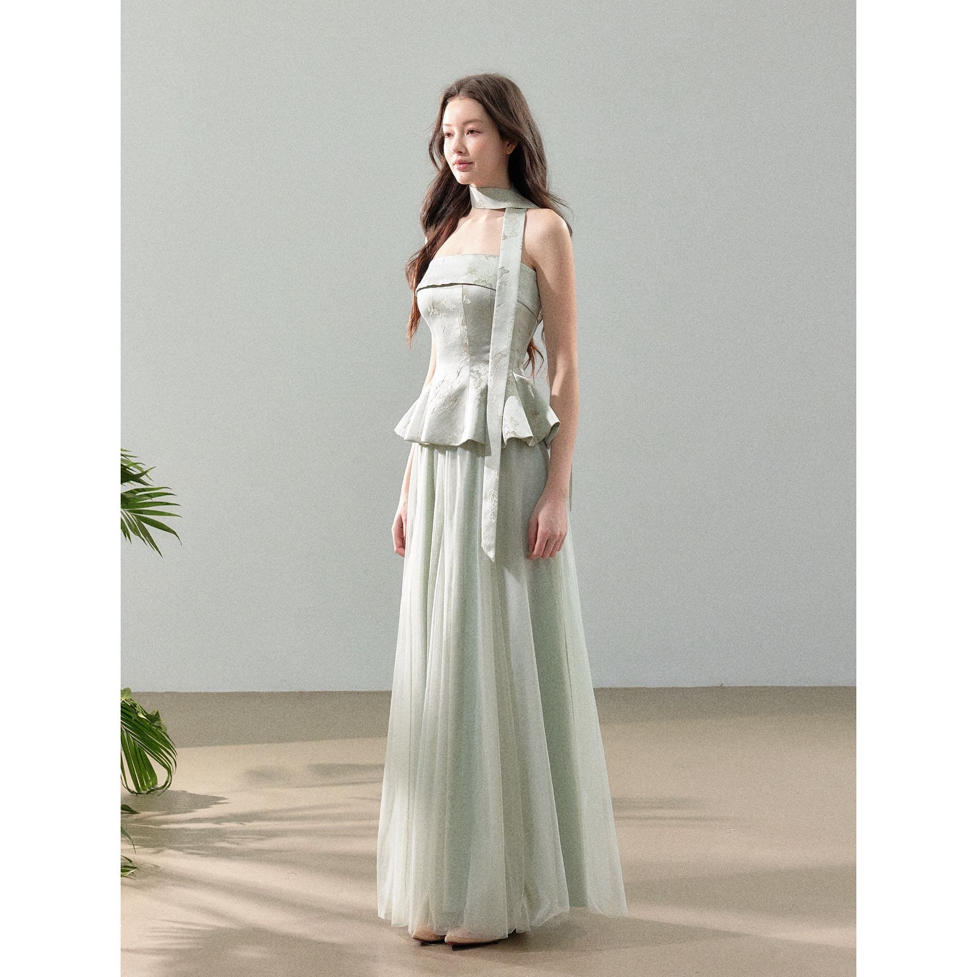 YZZI_HE_Jacquard_Strapless_Fitted_Waist_Modern_Chinese_Women&