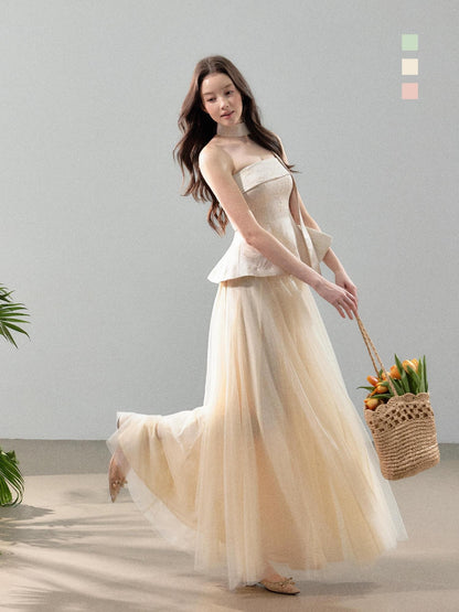 YZZI HE Jacquard Strapless Fitted Waist Modern Chinese Women&