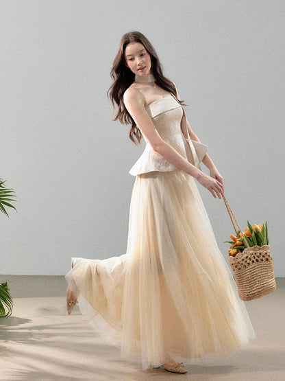 YZZI HE Jacquard Strapless Fitted Waist Modern Chinese Women&