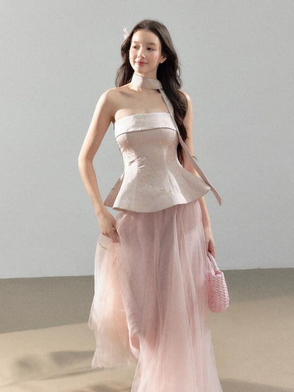 YZZI HE Jacquard Strapless Fitted Waist Modern Chinese Women&