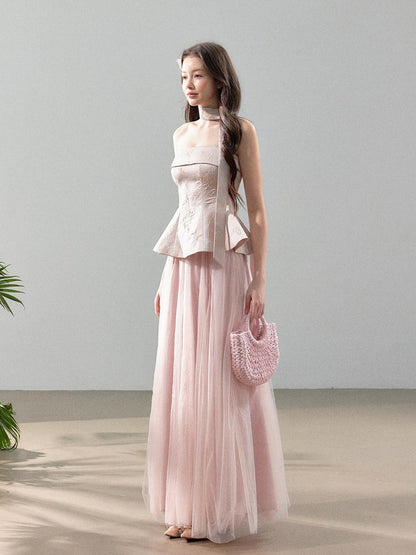 YZZI HE Jacquard Strapless Fitted Waist Modern Chinese Women&