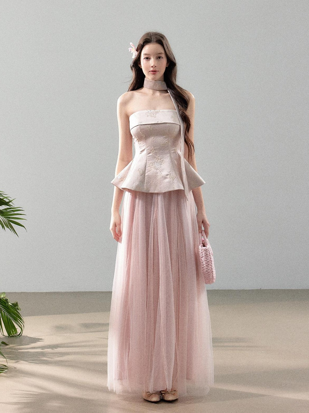 YZZI HE Jacquard Strapless Fitted Waist Modern Chinese Women&