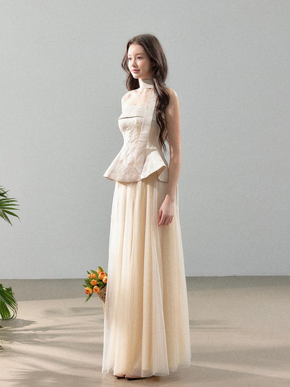 YZZI HE Jacquard Strapless Fitted Waist Modern Chinese Women&