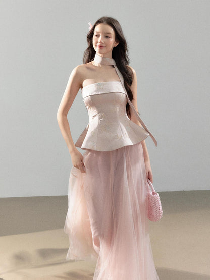 YZZI HE Jacquard Strapless Fitted Waist Modern Chinese Women&