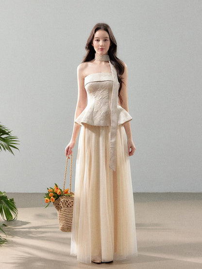 YZZI HE Jacquard Strapless Fitted Waist Modern Chinese Women&