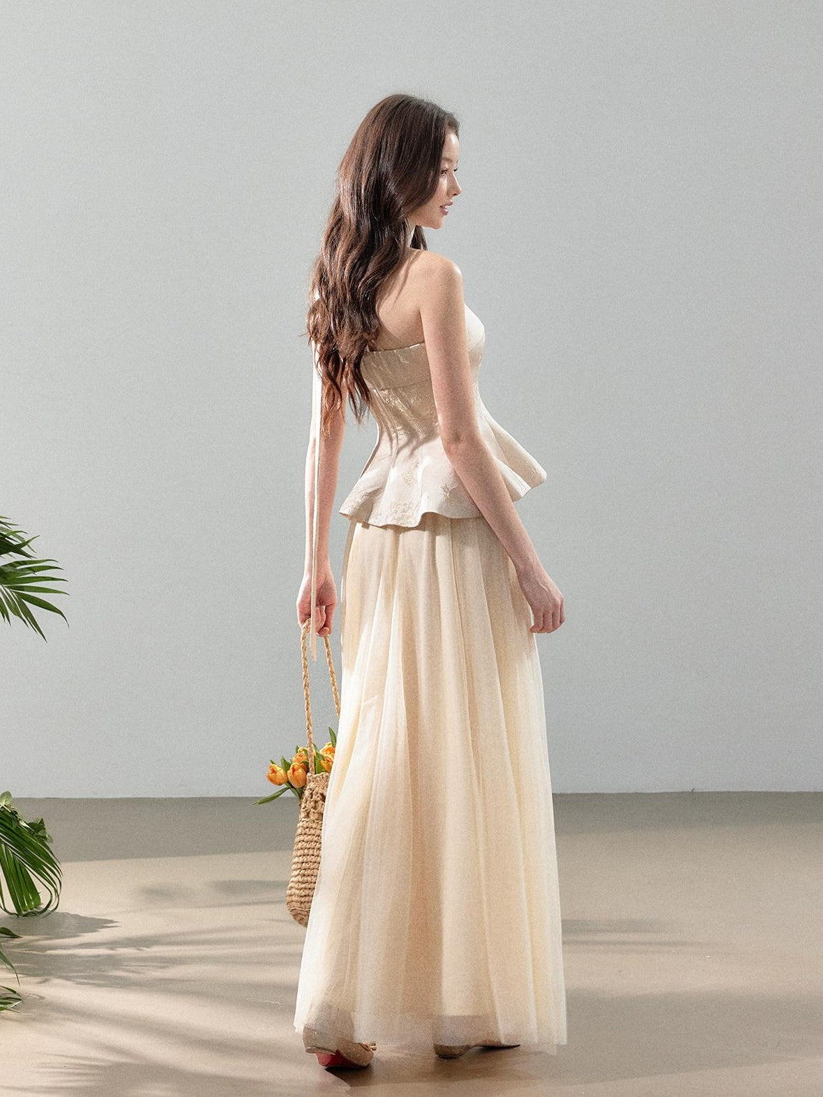 YZZI HE Jacquard Strapless Fitted Waist Modern Chinese Women&