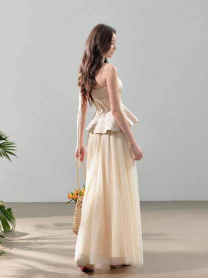YZZI HE Jacquard Strapless Fitted Waist Modern Chinese Women&